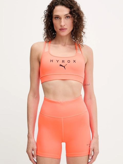 Puma szorty treningowe PUMA x HYROX damskie kolor pomarańczowy gładkie high waist 527636