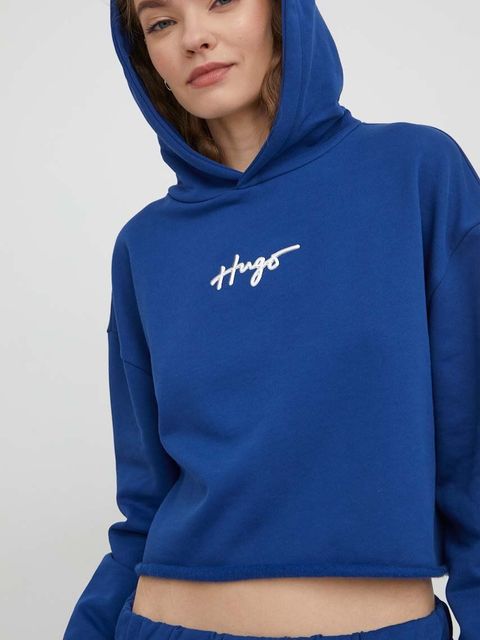 HUGO bluza damska kolor niebieski z kapturem z aplikacją 50508292