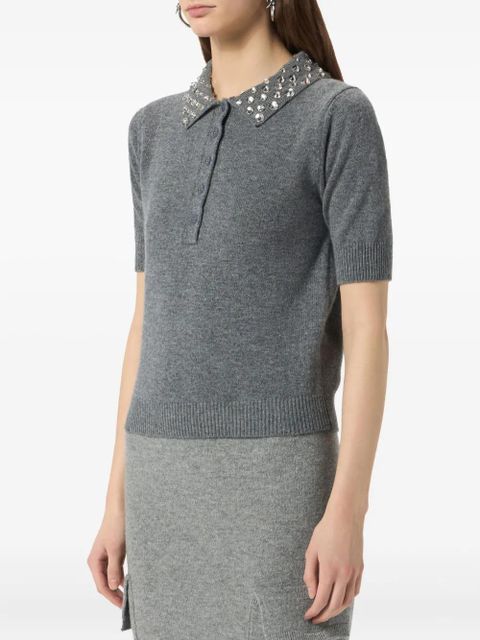 Blumarine beaded-collar polo top - Grey - zdjęcie produktu nr 2