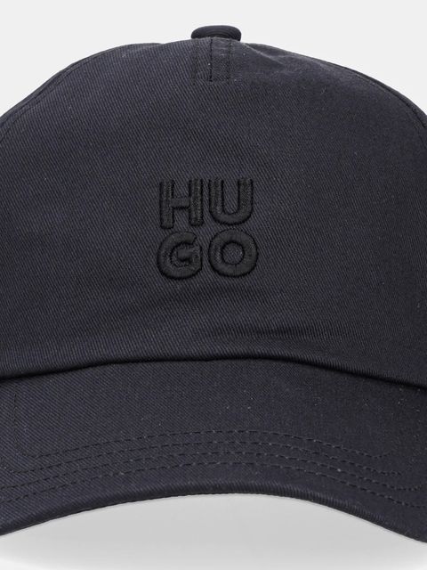 HUGO czapka z daszkiem bawełniana kolor czarny z aplikacją 50546581