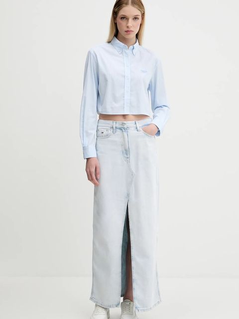 Tommy Jeans koszula bawełniana damska kolor niebieski slim z kołnierzykiem klasycznym DW0DW21400