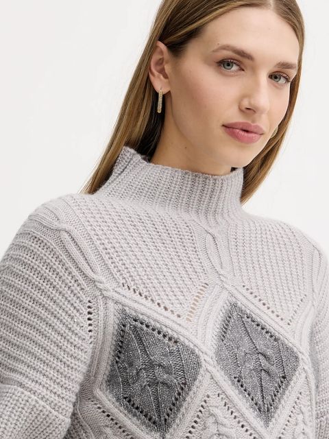 Twinset sweter z dodatkiem wełny damski kolor szary z golfem 252TT3290