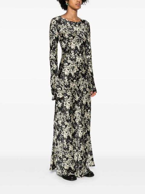 GANNI floral-print satin maxi dress - Black