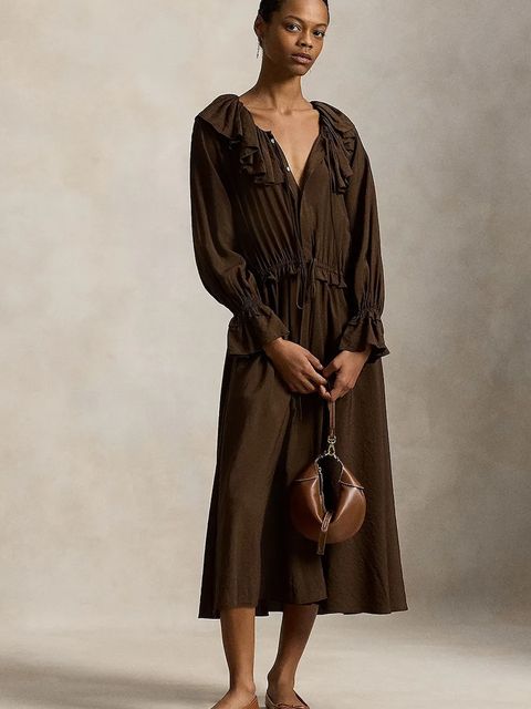 Polo Ralph Lauren sukienka kolor brązowy midi rozkloszowana 211A96366 - zdjęcie produktu nr 1