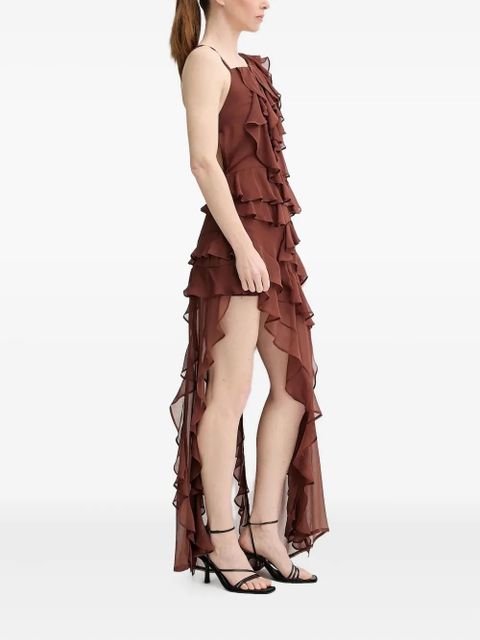 ALOHAS ruffled asymmetric party dress - Brown - zdjęcie produktu nr 1