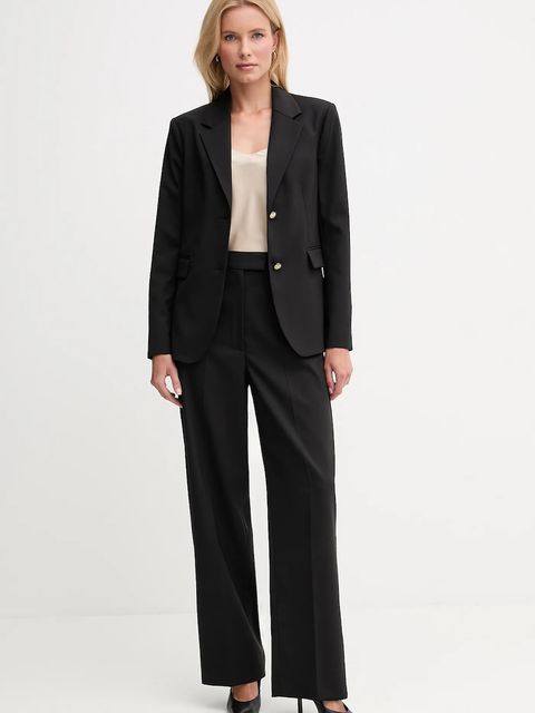 Tommy Hilfiger spodnie wełniane damskie kolor czarny proste high waist WW0WW48362 - zdjęcie produktu nr 2