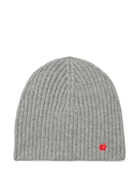 Tory Burch ribbed flower-detail beanie hat - Grey - zdjęcie produktu nr 1
