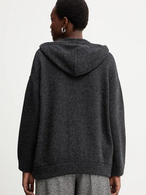 Marella bluza wełniana damska kolor szary z kapturem melanżowa 2523906015200 - zdjęcie produktu nr 2