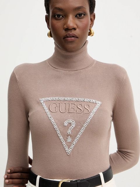 Guess sweter MELANIE damski kolor beżowy lekki z golfem W5BR39 Z2NQ2