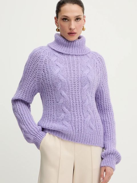 Morgan sweter z dodatkiem alpaki damski kolor fioletowy z golfem MPALMA - zdjęcie produktu nr 1