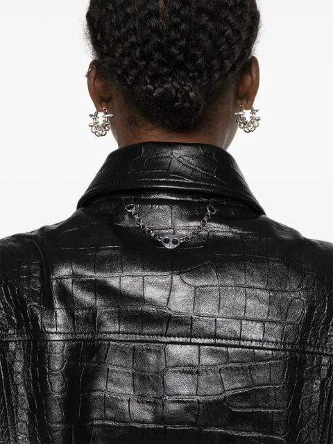 Rabanne crocodile-embossed leather jacket - Black