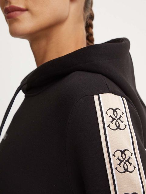 Guess bluza CARLA damska kolor czarny z kapturem z aplikacją V4YQ11 KB3P2