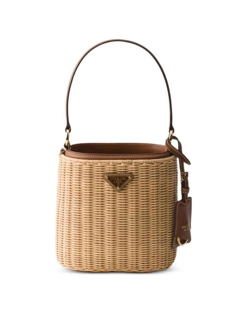Prada wicker and leather bucket bag - Neutrals - zdjęcie produktu nr 1