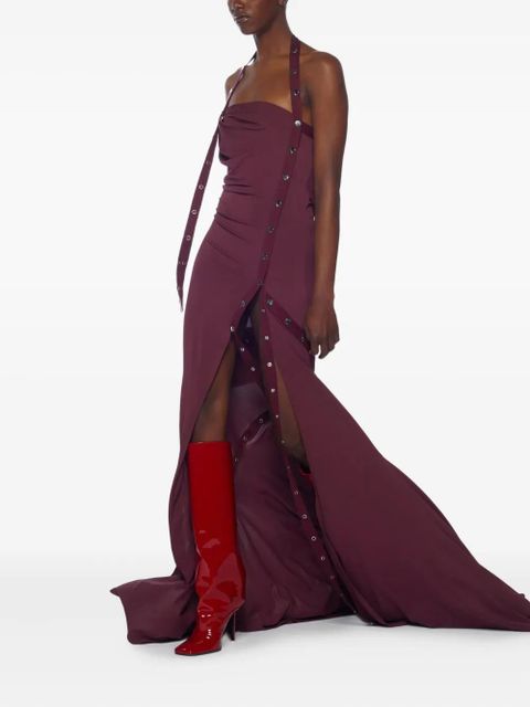 The Attico halterneck button-detail dress - Red