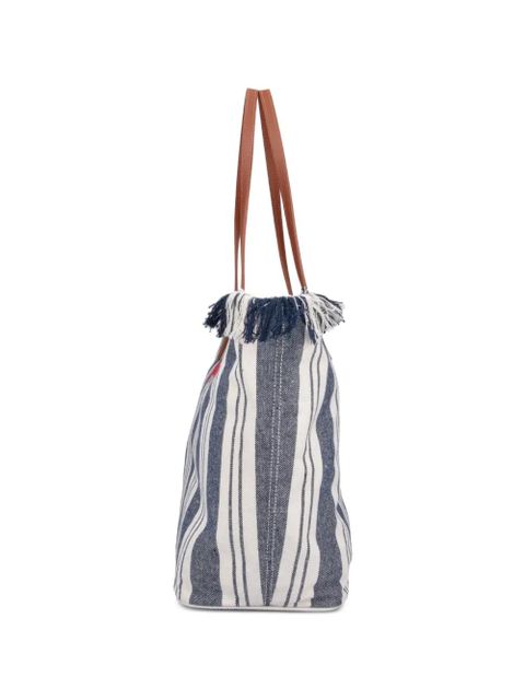 MC2 Saint Barth large City striped fringed tote bag - White