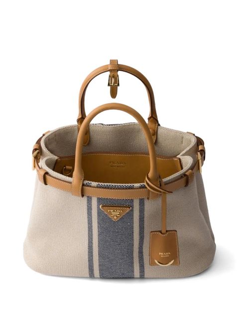 Prada Buckle medium canvas and leather handbag - Neutrals