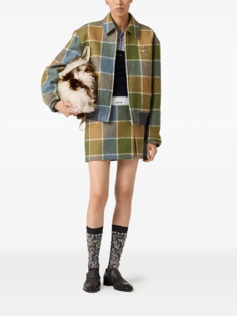 Miu Miu checked logo mini skirt - Green