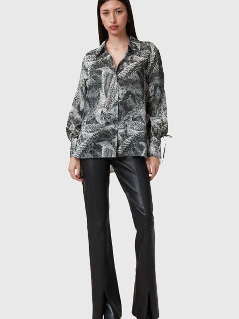 AllSaints koszula z domieszką jedwabiu LEYLA damska kolor szary relaxed z kołnierzykiem klasycznym W042PC