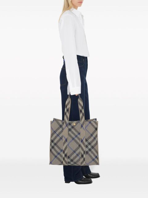 Burberry medium check knitted tote bag - Neutrals