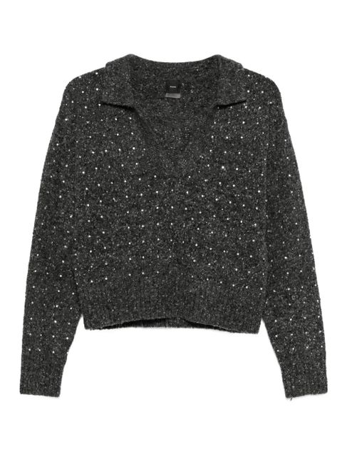 PINKO rhinetone-embellished collared sweater - Grey - zdjęcie produktu nr 1