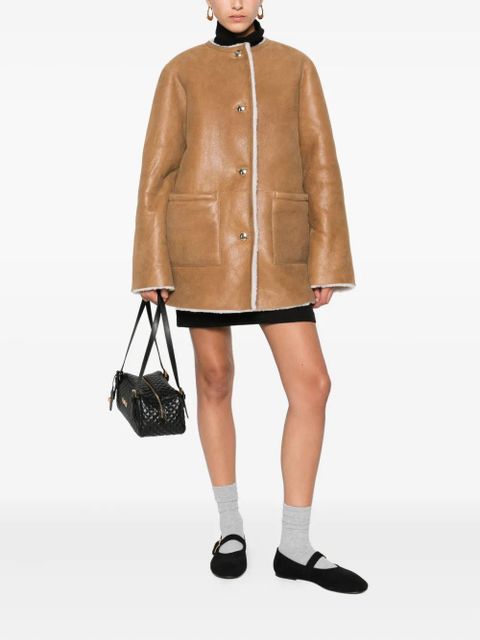 Maje shearling-trim leather coat - Brown - zdjęcie produktu nr 2