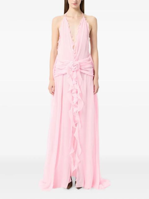 Blumarine rose-embellished ruffled maxi dress - Pink