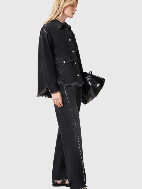 AllSaints kurtka jeansowa HETTIE kolor czarny przejściowa oversize W089PC