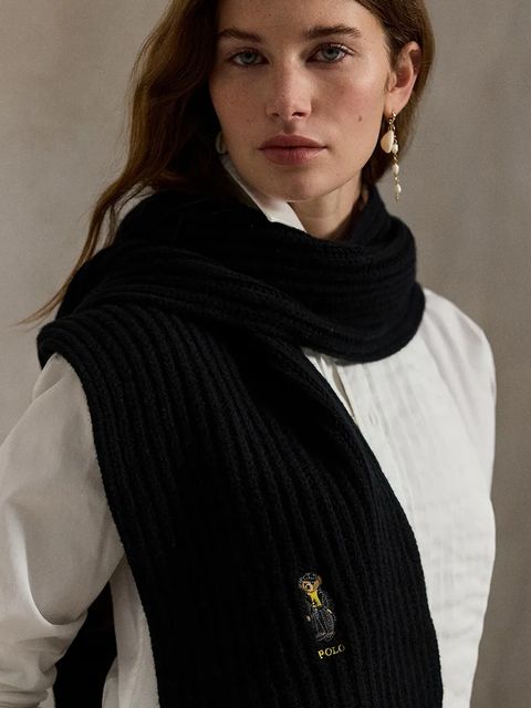 Polo Ralph Lauren szalik z dodatkiem wełny damski kolor czarny wzorzysty 455P04660