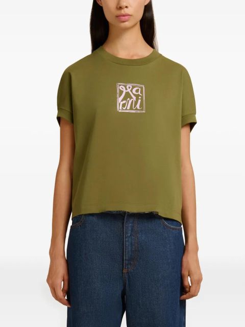 Marni cuffed logo-print T-shirt - Green