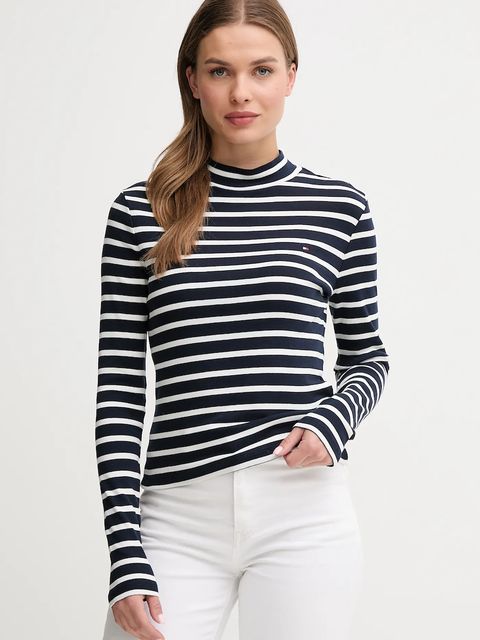 Tommy Hilfiger longsleeve bawełniany kolor granatowy z półgolfem WW0WW47307 - zdjęcie produktu nr 1