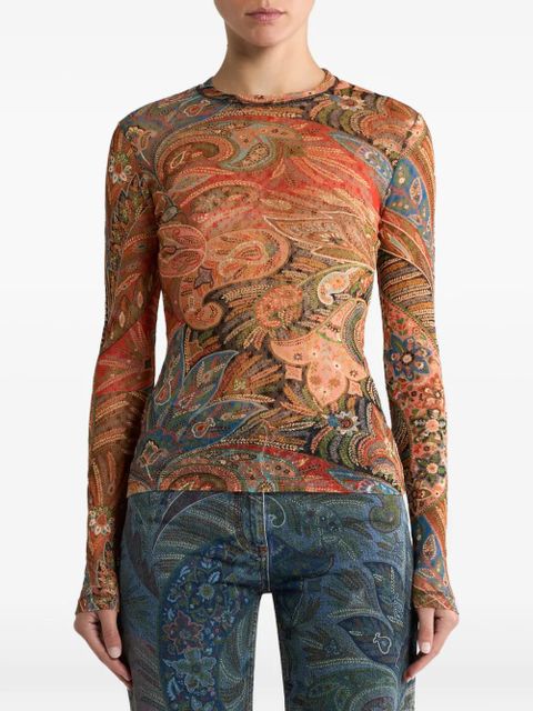 ETRO paisley tulle long-sleeve top - Multicolour - zdjęcie produktu nr 2