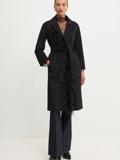 Twinset płaszcz wełniany kolor czarny przejściowy niezapinany 242TP2065