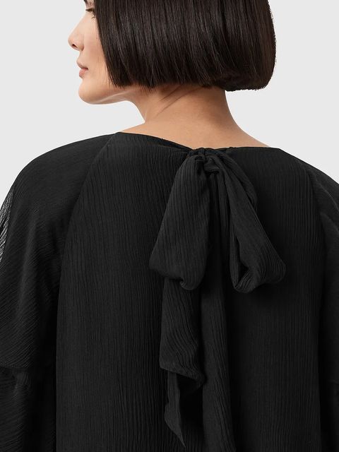 AllSaints sukienka z dodatkiem jedwabiu LISSIE kolor czarny mini rozkloszowana W100DD