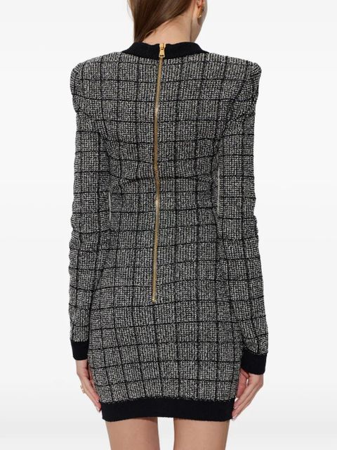 Balmain checked-pattern long-sleeve dress - Grey