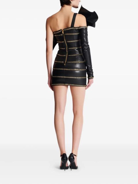 Balmain asymmetric leather mini dress - Black