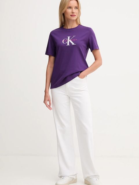 Calvin Klein Jeans t-shirt bawełniany damski kolor fioletowy LV047B865G