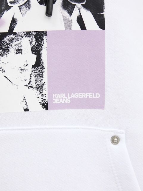 Karl Lagerfeld Jeans bluza bawełniana damska kolor biały z kapturem z nadrukiem A3W20042