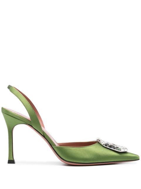 Amina Muaddi Camelia 95mm crystal-buckle pumps - Green - zdjęcie produktu nr 1