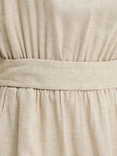 Answear.LAB sukienka z domieszką lnu kolor beżowy maxi rozkloszowana