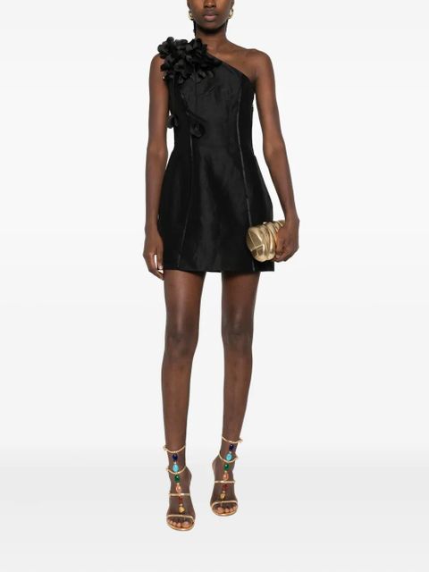Aje Camille floral-appliqué one-shoulder mini dress - Black