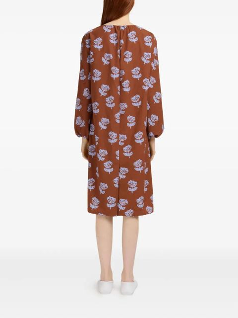 Marni floral-print long-sleeve dress - Red