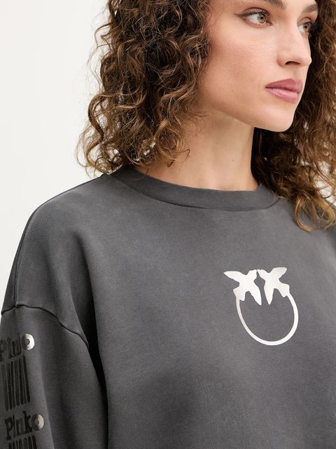 Pinko bluza bawełniana damska kolor szary z nadrukiem 104618 A2V7