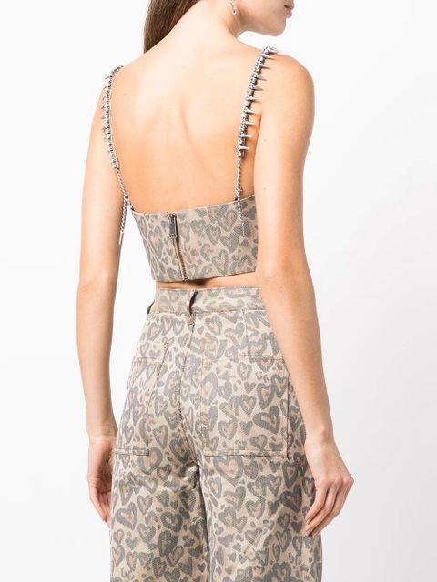 AREA Heart leopard-print bustier top - Brown
