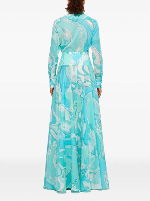 PUCCI Orchidee-print long skirt - Blue
