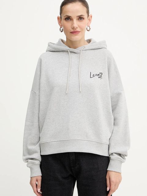 BOSS Orange bluza bawełniana damska kolor szary z kapturem z aplikacją 50551429 - zdjęcie produktu nr 1