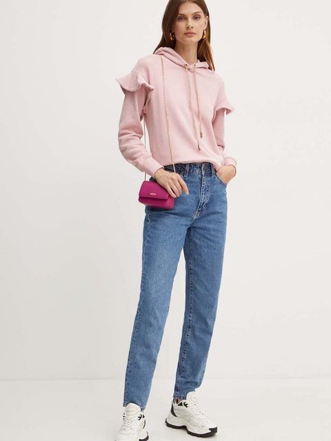 Silvian Heach bluza bawełniana LINDER damska kolor różowy z kapturem gładka GPA24338FE