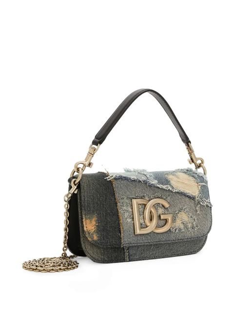 Dolce & Gabbana logo plaque patchwork denim cross body bag - Blue