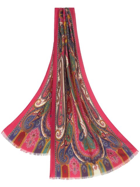 ETRO paisley-print frayed-edge cashmere-blend scarf - Red - zdjęcie produktu nr 1
