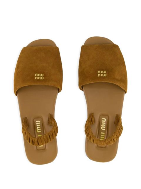 Miu Miu Ruches elastic-sling suede sandals - Brown