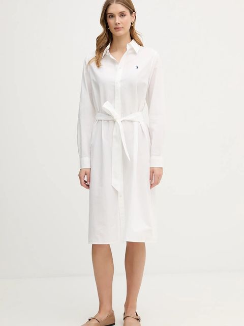 Polo Ralph Lauren sukienka z dodatkiem lnu kolor beżowy midi prosta 211B18781 - zdjęcie produktu nr 1